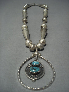 Magnificent Vintage Navajo Turquoise Sterling Native American Jewelry Silver Necklace Old-Nativo Arts