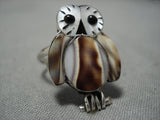 Magnificent Vintage Zuni Native American Owl Shell Sterling Silver Ring-Nativo Arts