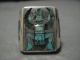 Magnificent Vintage Zuni Turquoise Sterling Silver Ring Native American Old-Nativo Arts