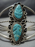 Magnifiecent Vintage Native American Jewelry Navajo Deepset Leaves Sterling Silver Bracelet Cuff-Nativo Arts