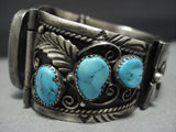 Magnifiecent Vintage Native American Jewelry Navajo Hinged Sterling Silver Turquoise Bracelet-Nativo Arts