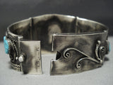 Magnifiecent Vintage Native American Jewelry Navajo Hinged Sterling Silver Turquoise Bracelet-Nativo Arts