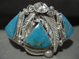 Majestic Navajo 'Triple Triangle Turquoise' Native American Jewelry Silver Flower Leaf Bracelet-Nativo Arts