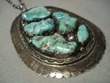 Mammoth Vintage Navajo ""chunk Turquoise"" Native American Jewelry Silver Necklace Old Vtg-Nativo Arts