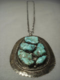 Mammoth Vintage Navajo ""chunk Turquoise"" Native American Jewelry Silver Necklace Old Vtg-Nativo Arts