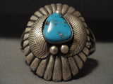 Mammoth Vintage Navajo 'Duel Technique' Persian Turquoise Native American Jewelry Silver Bracelet-Nativo Arts