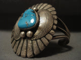 Mammoth Vintage Navajo 'Duel Technique' Persian Turquoise Native American Jewelry Silver Bracelet-Nativo Arts