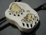 Marvelous Bear Tracks Vintage Navajo Sterling Silver Native American Jewelry Bolo Tie-Nativo Arts