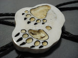 Marvelous Bear Tracks Vintage Navajo Sterling Silver Native American Jewelry Bolo Tie-Nativo Arts