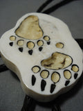Marvelous Bear Tracks Vintage Navajo Sterling Silver Native American Jewelry Bolo Tie-Nativo Arts