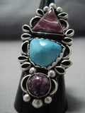 Marvelous Navajo Purple Shell Turquoise Sterling Silver Native American Jewelry Ring-Nativo Arts