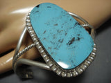 Marvelous Vintage Native American Jewelry Navajo Blue Diamond Turquoise Sterling Silver Bracelet- Huge!-Nativo Arts