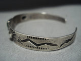 Marvelous Vintage Native American Jewelry Navajo Blue Turquoise Raised Carved Sterling Silver Bracelet-Nativo Arts