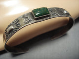 Marvelous Vintage Native American Jewelry Navajo Blue Turquoise Raised Carved Sterling Silver Bracelet-Nativo Arts