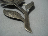 Marvelous Vintage Native American Jewelry Navajo Flower Sterling Silver Turquoise Pin Old-Nativo Arts