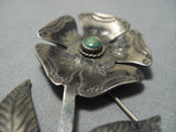 Marvelous Vintage Native American Jewelry Navajo Flower Sterling Silver Turquoise Pin Old-Nativo Arts
