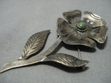 Marvelous Vintage Native American Jewelry Navajo Flower Sterling Silver Turquoise Pin Old-Nativo Arts