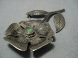 Marvelous Vintage Native American Jewelry Navajo Flower Sterling Silver Turquoise Pin Old-Nativo Arts