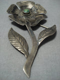 Marvelous Vintage Native American Jewelry Navajo Flower Sterling Silver Turquoise Pin Old-Nativo Arts