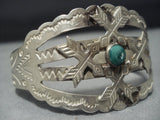 Marvelous Vintage Native American Jewelry Navajo Green Turquoise Sterling Silver Bracelet Old Cuff-Nativo Arts