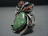 Marvelous Vintage Native American Jewelry Navajo Green Turquoise Sterling Silver Ring-Nativo Arts