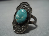 Marvelous Vintage Native American Jewelry Navajo Green Turquoise Sterling Silver Ring Old-Nativo Arts