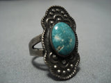Marvelous Vintage Native American Jewelry Navajo Green Turquoise Sterling Silver Ring Old-Nativo Arts
