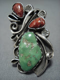 Marvelous Vintage Native American Jewelry Navajo Green Turquoise Sterling Silver Ring-Nativo Arts