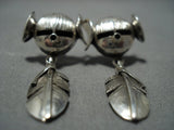 Marvelous Vintage Native American Jewelry Navajo Kachina Head Sterling Silver Feather Earrings-Nativo Arts
