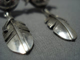 Marvelous Vintage Native American Jewelry Navajo Kachina Head Sterling Silver Feather Earrings-Nativo Arts