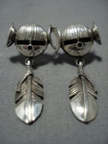 Marvelous Vintage Native American Jewelry Navajo Kachina Head Sterling Silver Feather Earrings-Nativo Arts