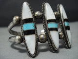 Marvelous Vintage Native American Jewelry Navajo Turquoise Sterling Silver Inlay Bracelet-Nativo Arts