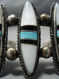 Marvelous Vintage Native American Jewelry Navajo Turquoise Sterling Silver Inlay Bracelet-Nativo Arts