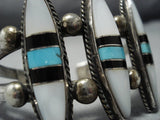 Marvelous Vintage Native American Jewelry Navajo Turquoise Sterling Silver Inlay Bracelet-Nativo Arts