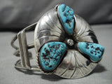 Marvelous Vintage Native American Navajo Blue Gem Turquoise Sterling Silver Bracelet Old-Nativo Arts