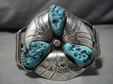 Marvelous Vintage Native American Navajo Blue Gem Turquoise Sterling Silver Bracelet Old-Nativo Arts
