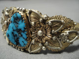 Marvelous Vintage Native American Navajo Gold Sterling Silver Turquoise Bracelet Old-Nativo Arts