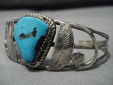 Marvelous Vintage Native American Navajo Triangular Turquoise Sterling Silver Bracelet Old-Nativo Arts