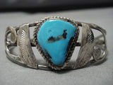 Marvelous Vintage Native American Navajo Triangular Turquoise Sterling Silver Bracelet Old-Nativo Arts