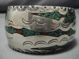 Marvelous Vintage Native American Navajo Turquoise Coral Sterling Silver Bracelet Old-Nativo Arts