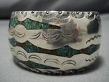 Marvelous Vintage Native American Navajo Turquoise Coral Sterling Silver Bracelet Old-Nativo Arts