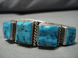 Marvelous Vintage Native American Navajo Turquoise Squared Sterling Silver Bracelet Old-Nativo Arts
