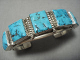 Marvelous Vintage Native American Navajo Turquoise Squared Sterling Silver Bracelet Old-Nativo Arts