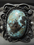 Marvelous Vintage Navajo 'Domed Persin Turquoise' Native American Jewelry Silver Swirls Bracelet-Nativo Arts