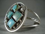 Marvelous Vintage Navajo 'Rhombus Turquoise' Native American Jewelry Silver Bracelet-Nativo Arts