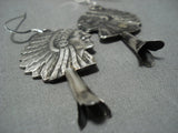 Marvelous Vintage Navajo Sterling Silver Chief Earrings Native American Jewelry-Nativo Arts