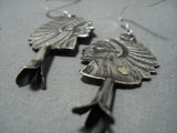 Marvelous Vintage Navajo Sterling Silver Chief Earrings Native American Jewelry-Nativo Arts