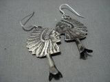 Marvelous Vintage Navajo Sterling Silver Chief Earrings Native American Jewelry-Nativo Arts