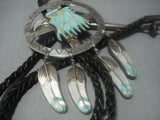Marvelous Vintage Navajo Turquoise Eagle Hand Carved Sterling Silver Bolo Tie!-Nativo Arts