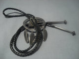 Marvelous Vintage Navajo Turquoise Eagle Hand Carved Sterling Silver Bolo Tie!-Nativo Arts